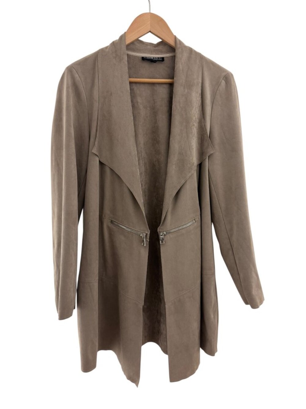 Connrad C Taupe Suede Open Draped Front Jacket Size 12 Fall Winter Hippie Blazer